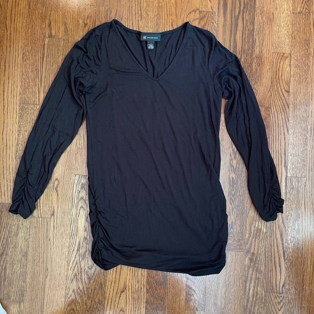 INC International Concepts Top Large Black Cotton Modal Spandex V-neck Long Slvs